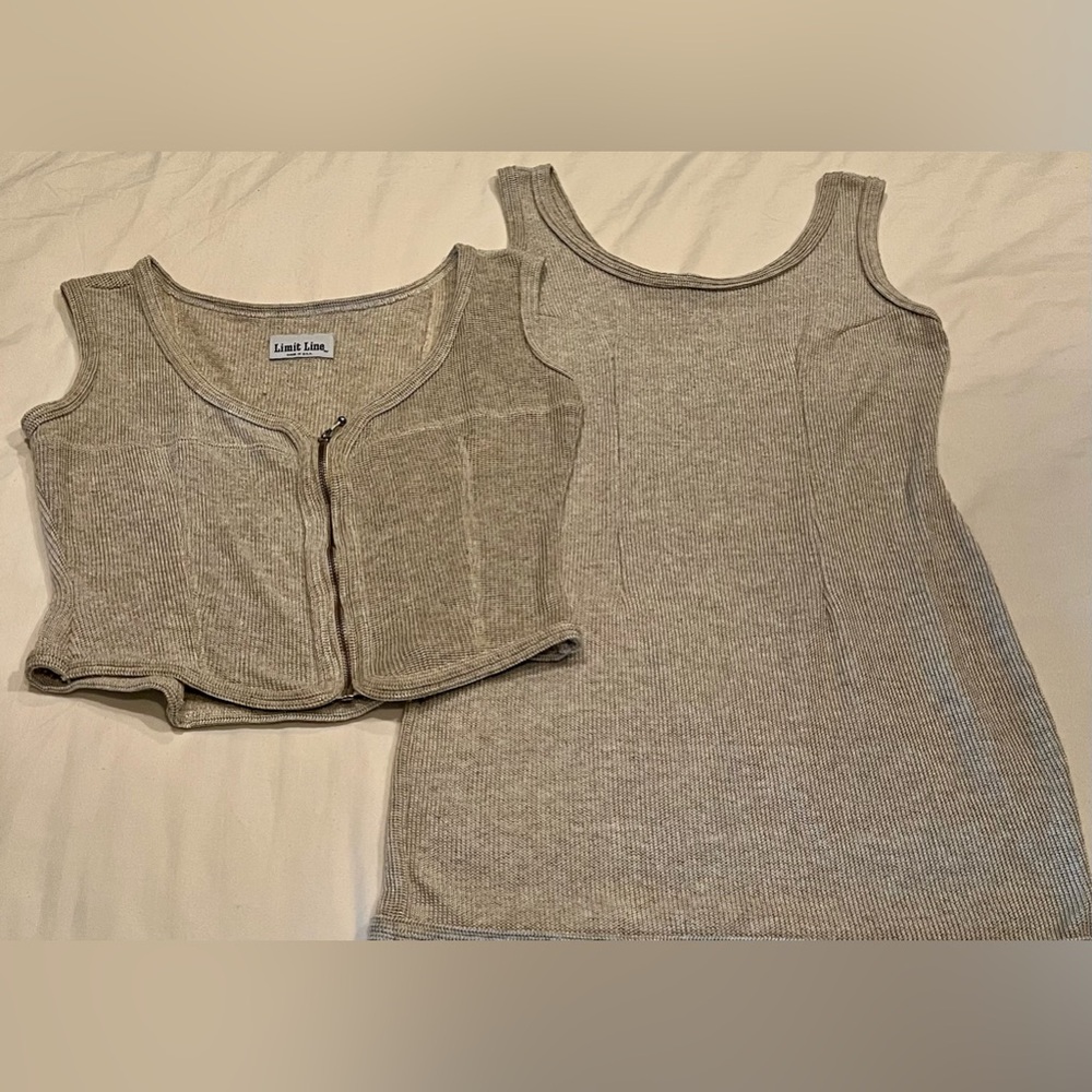 Vtg Limit Line 2 Pc Knit Tank Top Mini Knit Dress & Vest Sz M Light Gray USA